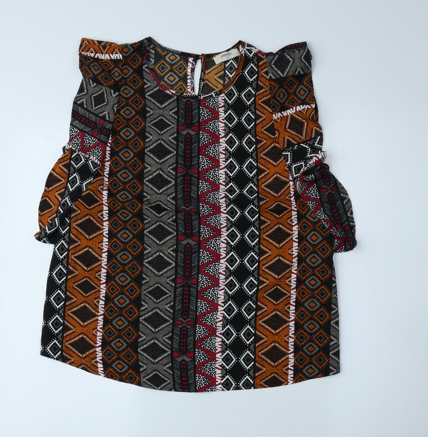 Papaya Womens Multicoloured Geometric Polyester Basic Blouse Size 10 Round Neck