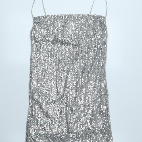 Topshop Womens Grey Polyester Mini Size 10 Square Neck Pullover