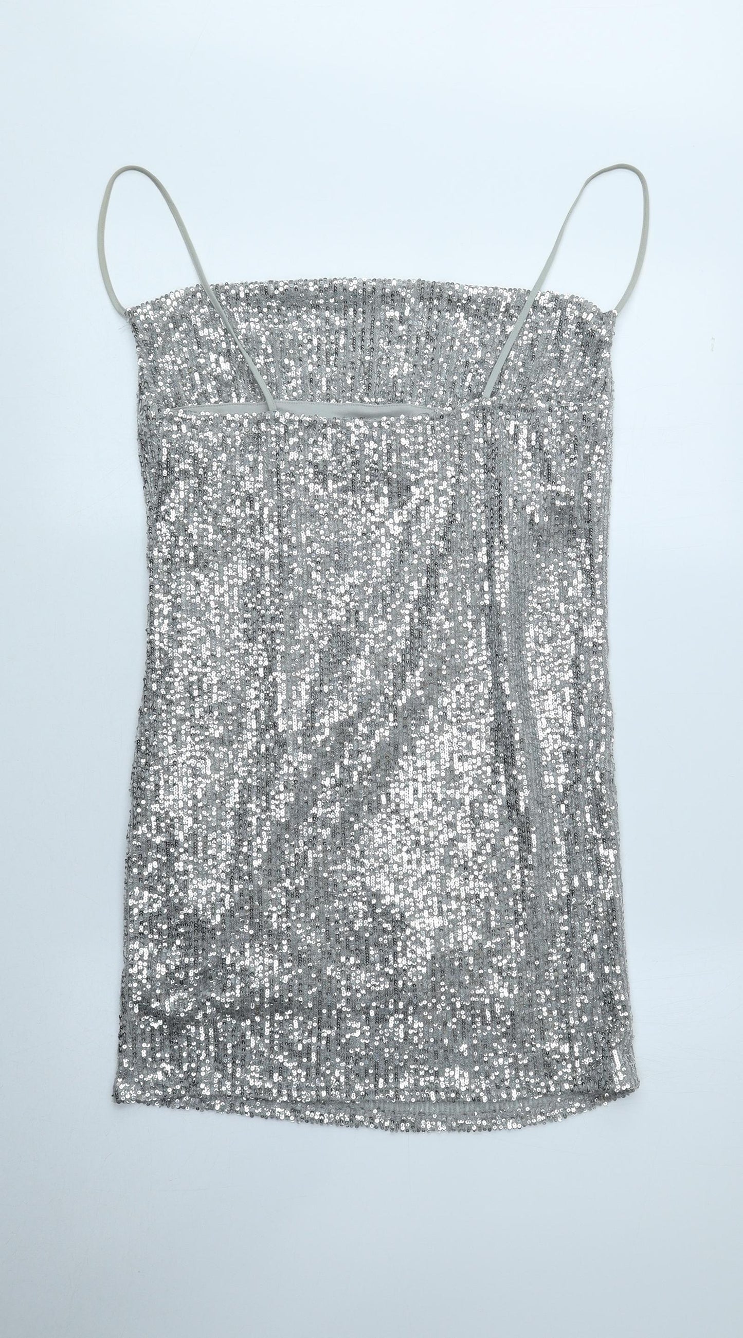 Topshop Womens Grey Polyester Mini Size 10 Square Neck Pullover