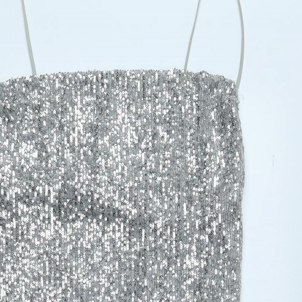 Topshop Womens Grey Polyester Mini Size 10 Square Neck Pullover