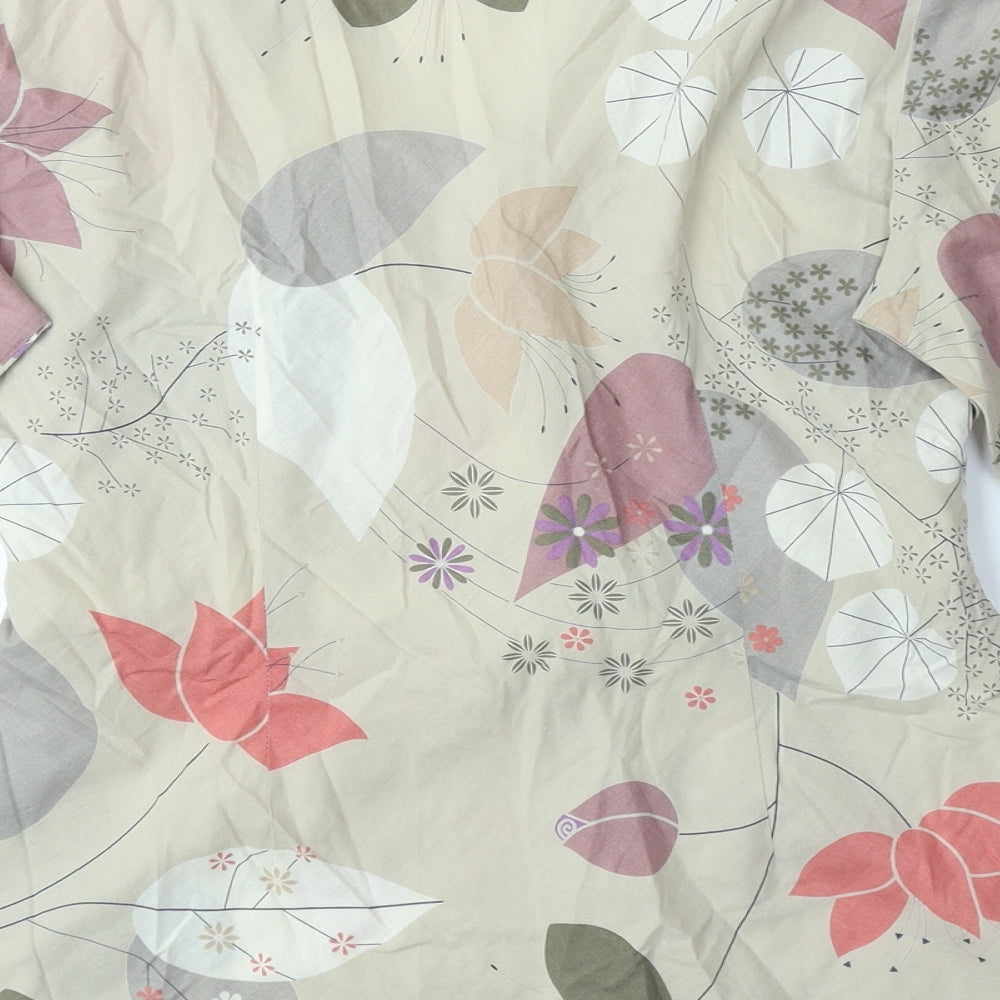 Principles Womens Beige Floral Cotton Basic Blouse Size 12 V-Neck - Flared Bottom