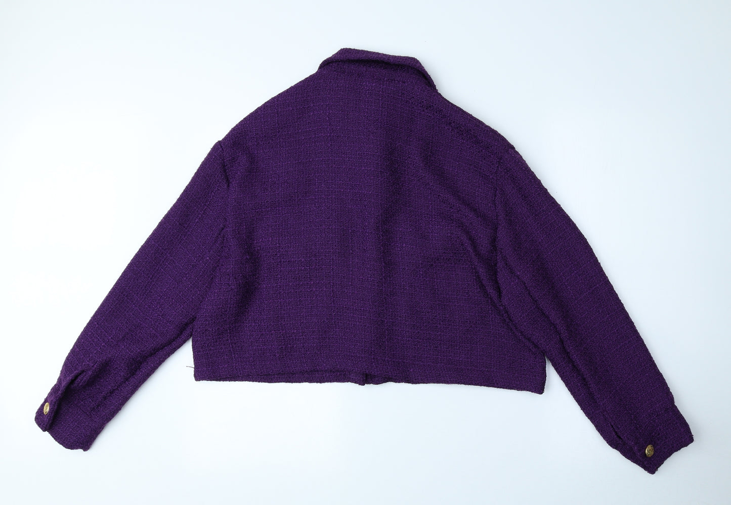 Zara Womens Purple Polyester Cropped Button-Up Size 16 Collared