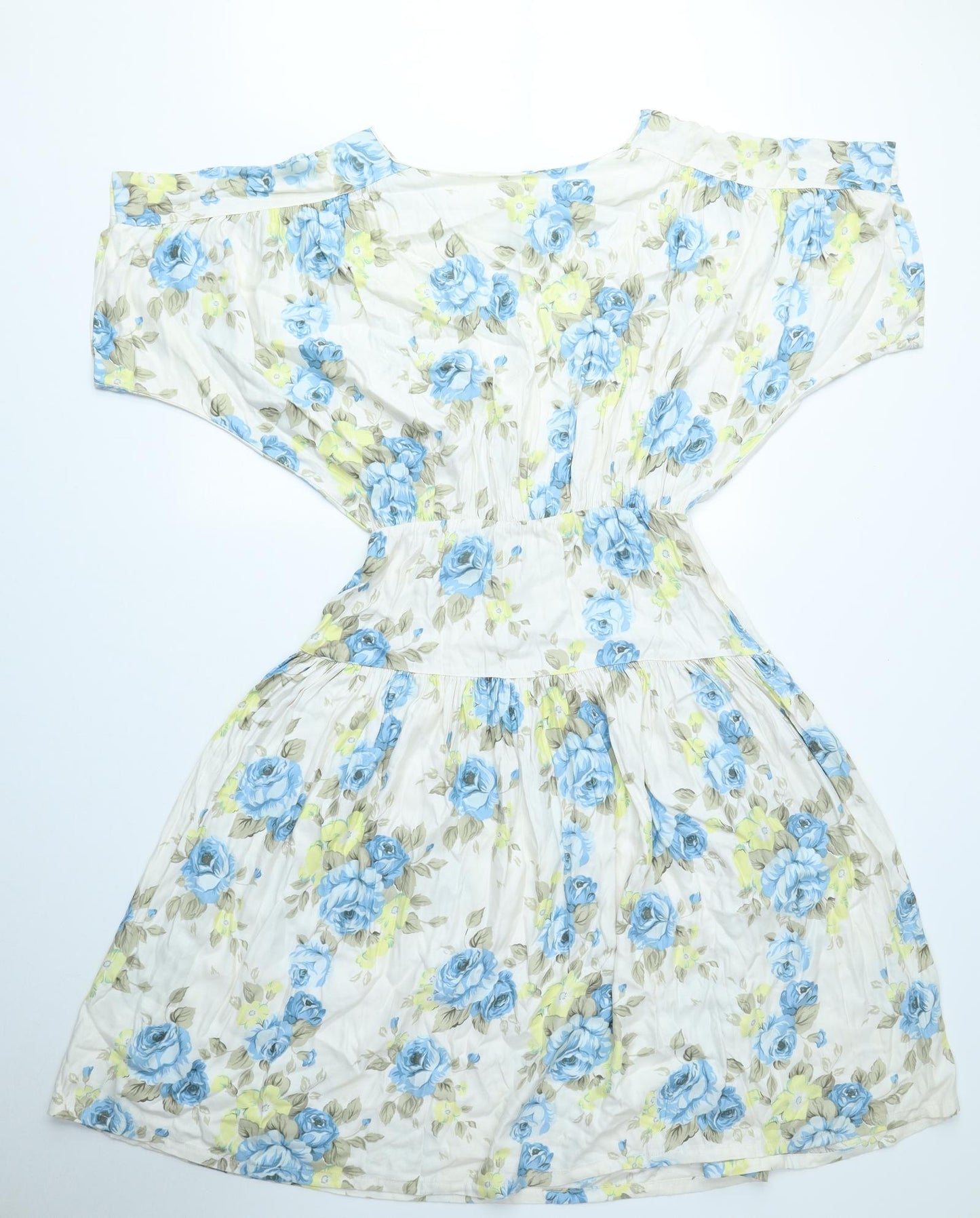 Ann Taylor Womens White Floral Rayon Fit & Flare Size 8 Round Neck Zip