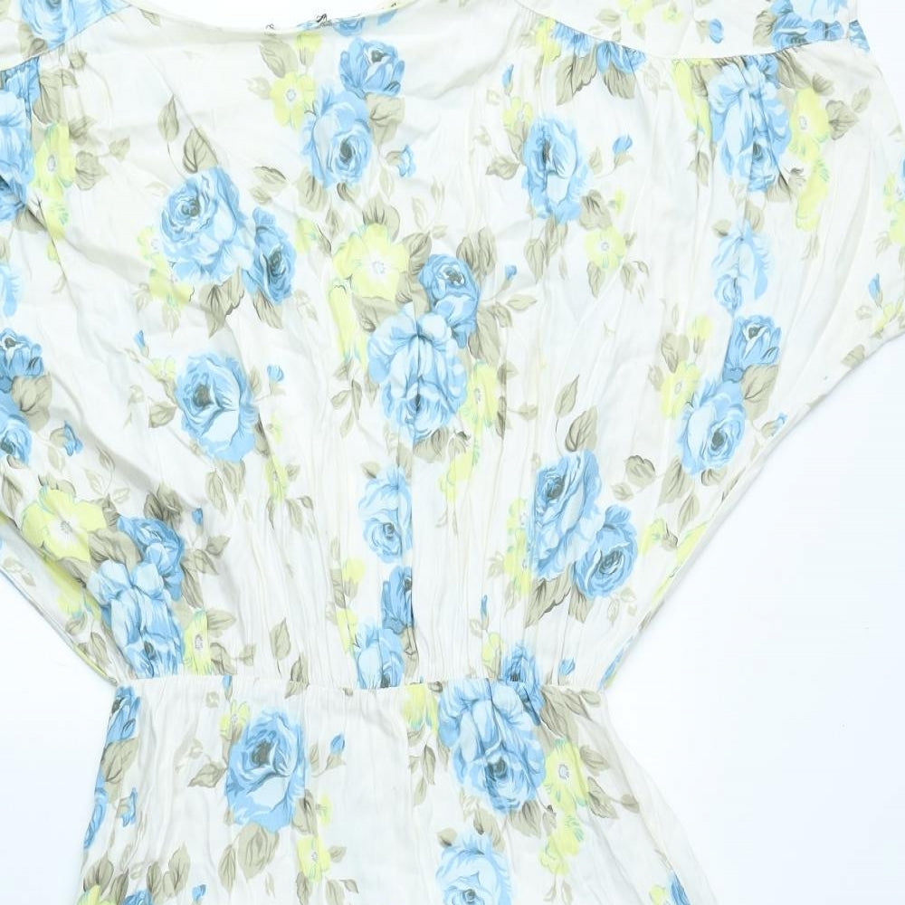 Ann Taylor Womens White Floral Rayon Fit & Flare Size 8 Round Neck Zip