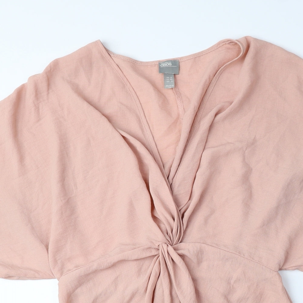 ASOS Womens Pink Polyester Basic Blouse Size 12 V-Neck - Flared