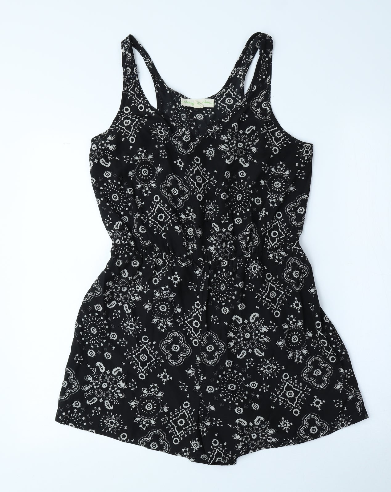 Staring at Stars Womens Black Geometric Polyester Playsuit One-Piece Size S Pullover