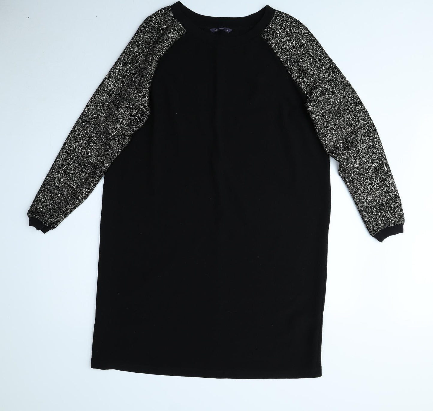 Marks and Spencer Womens Black Polyester Jumper Dress Size 16 Round Neck Pullover