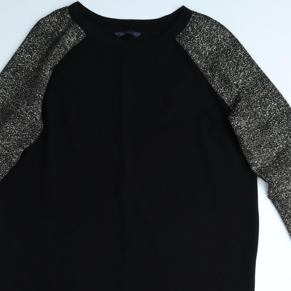 Marks and Spencer Womens Black Polyester Jumper Dress Size 16 Round Neck Pullover