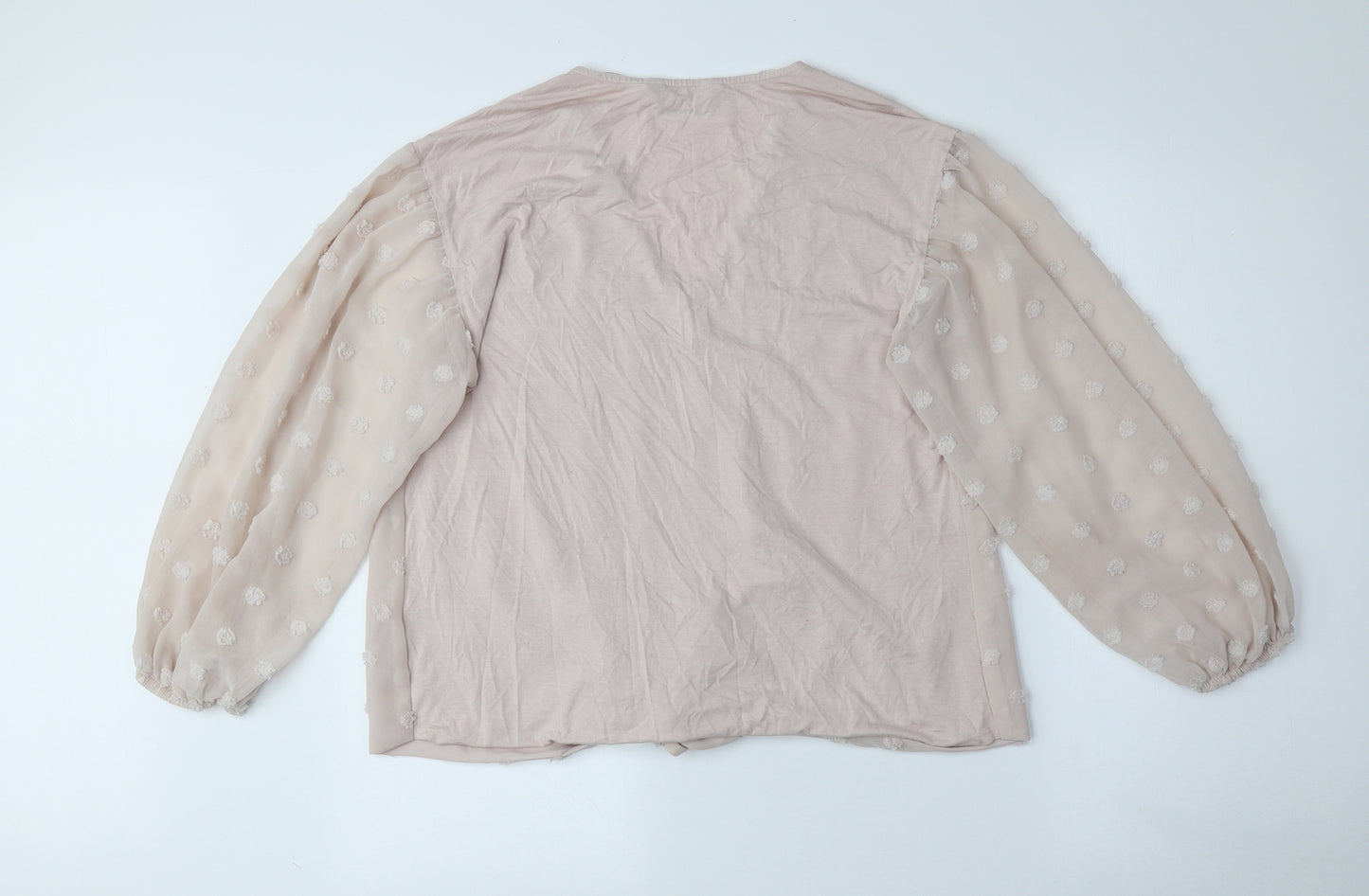 F&F Womens Pink Polka Dot Polyester Basic Blouse Size 10 V-Neck - See Through Sleeves
