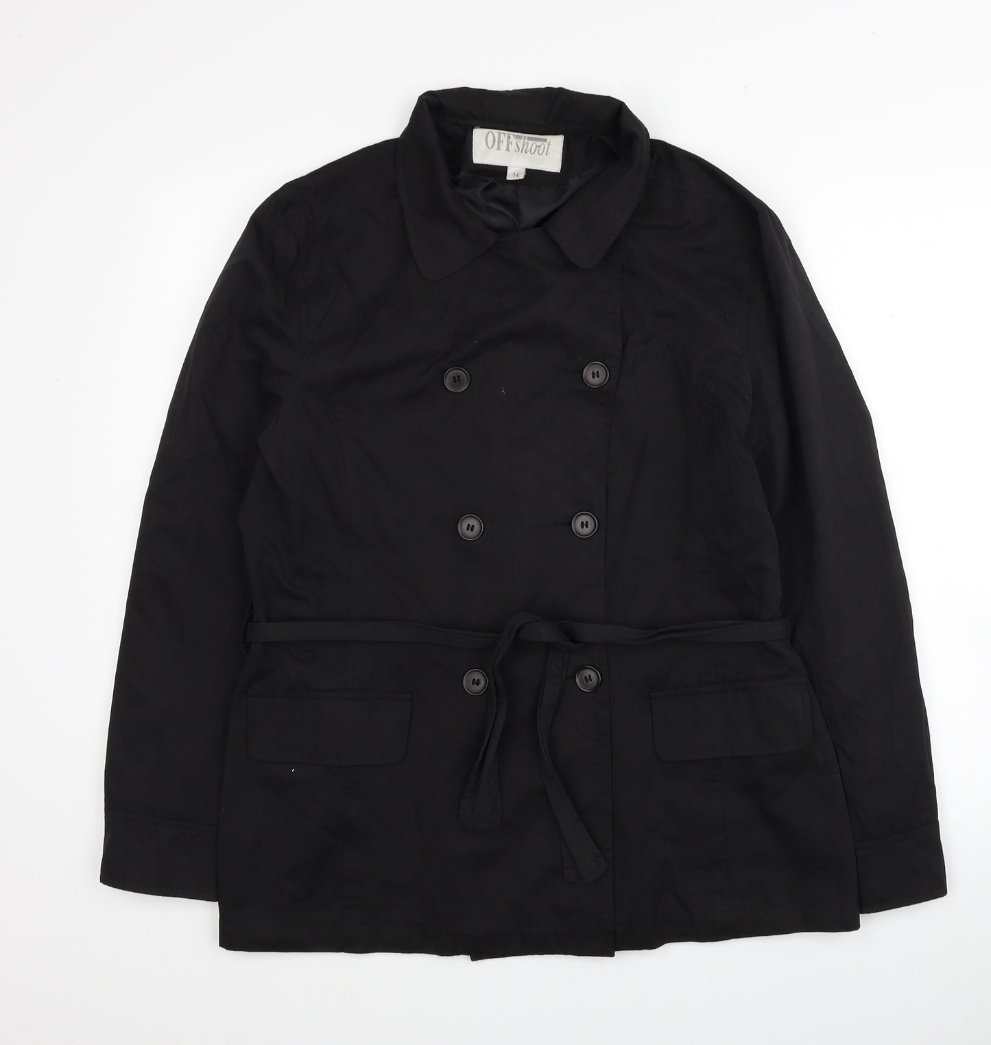 OffShoot Womens Black Trench Coat Jacket Size 14 Button