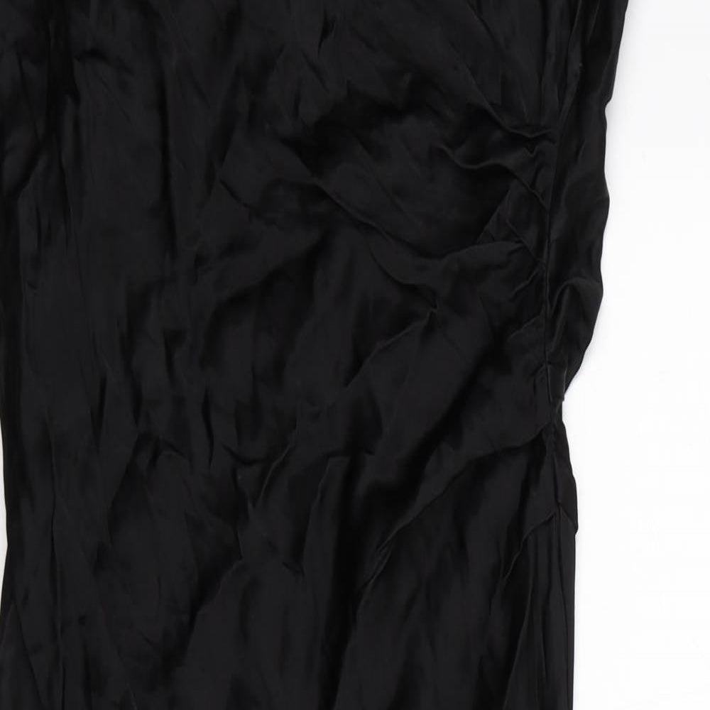 Zara Womens Black Viscose Slip Dress Size L V-Neck Zip