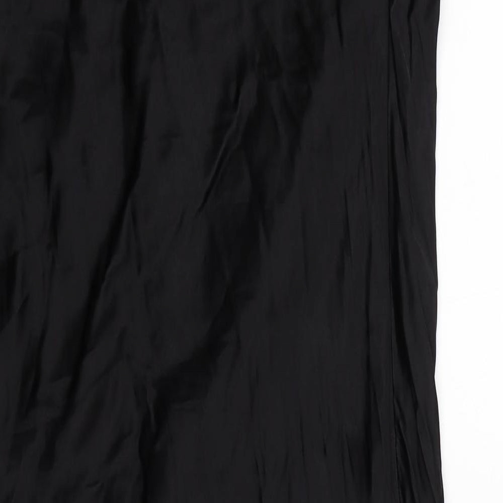 Zara Womens Black Viscose Slip Dress Size L V-Neck Zip