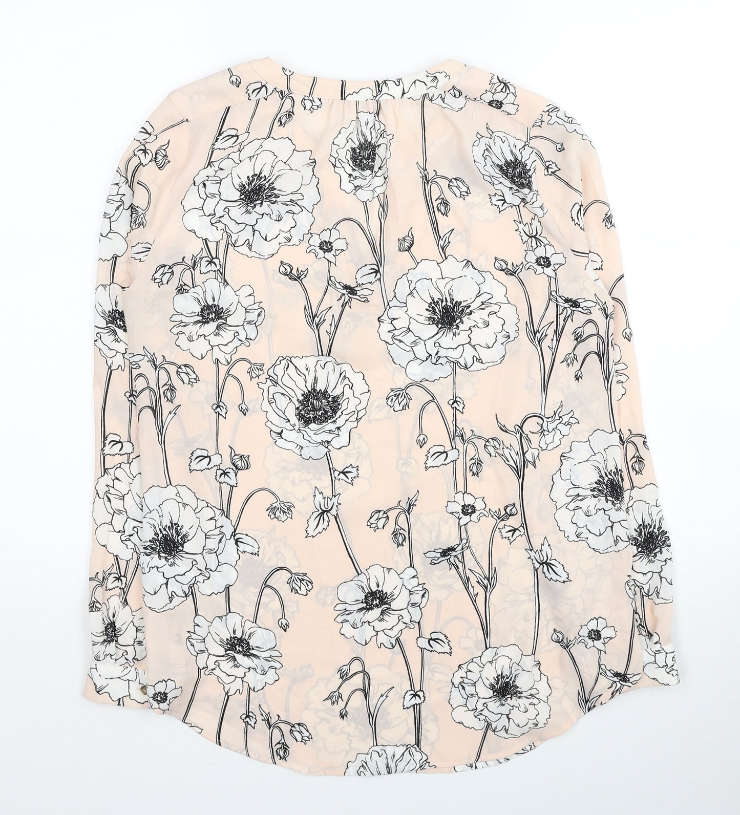 Marks and Spencer Womens Beige Floral Polyester Basic Blouse Size 8 V-Neck