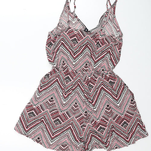 Divided by H&M Womens Pink Geometric Viscose Playsuit One-Piece Size 8 L3 in Pullover