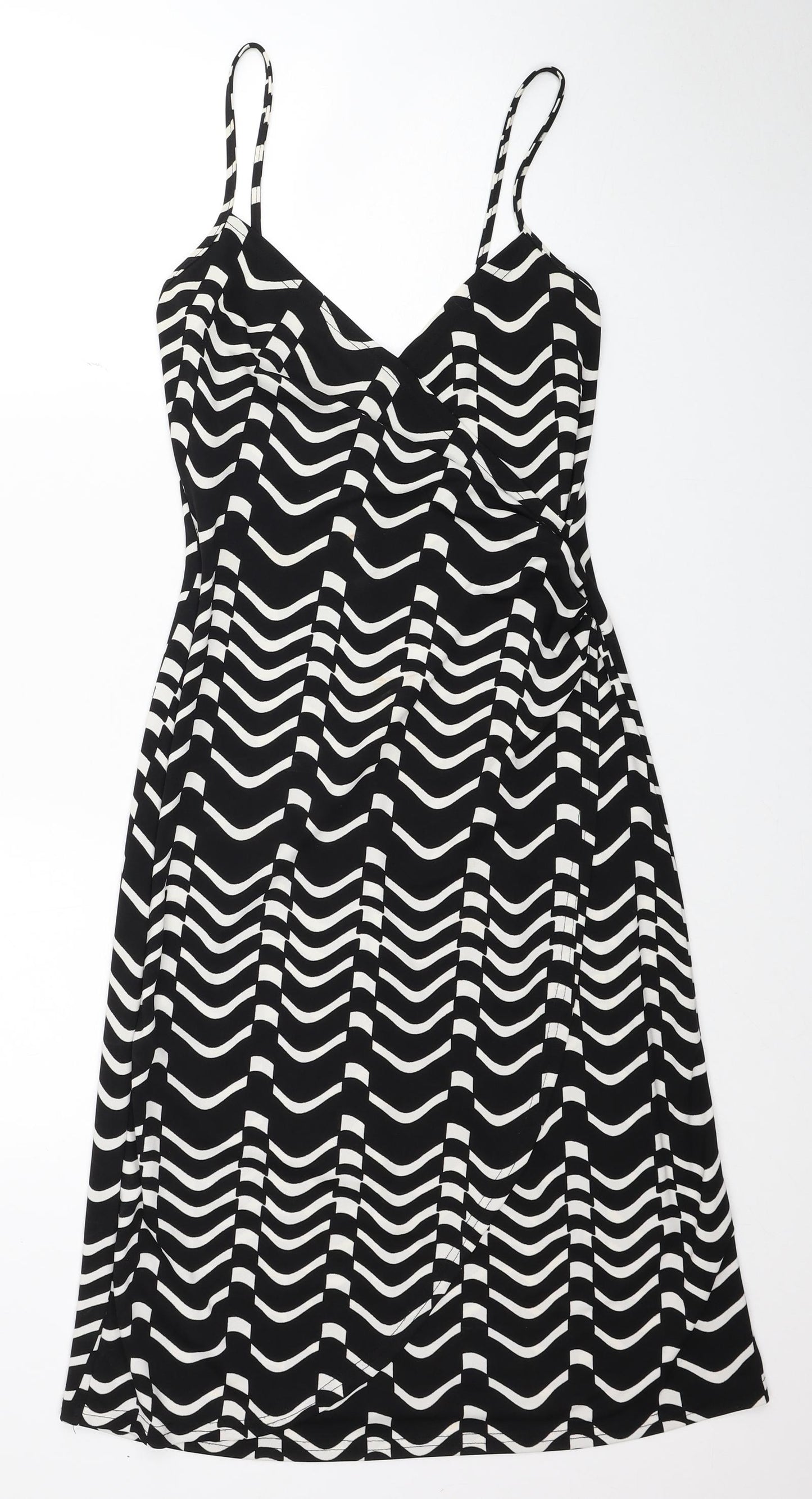 Zack Womens Black Geometric Polyester Tank Dress Size 10 V-Neck Zip
