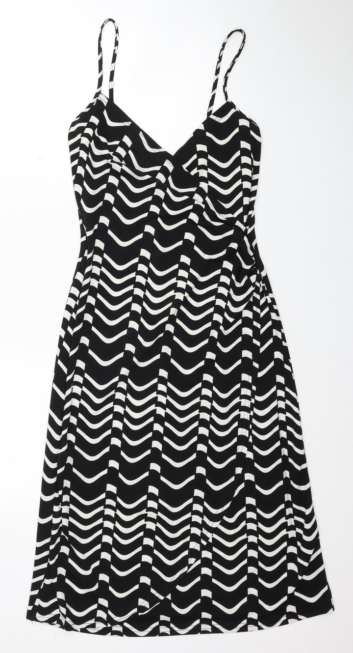 Zack Womens Black Geometric Polyester Tank Dress Size 10 V-Neck Zip