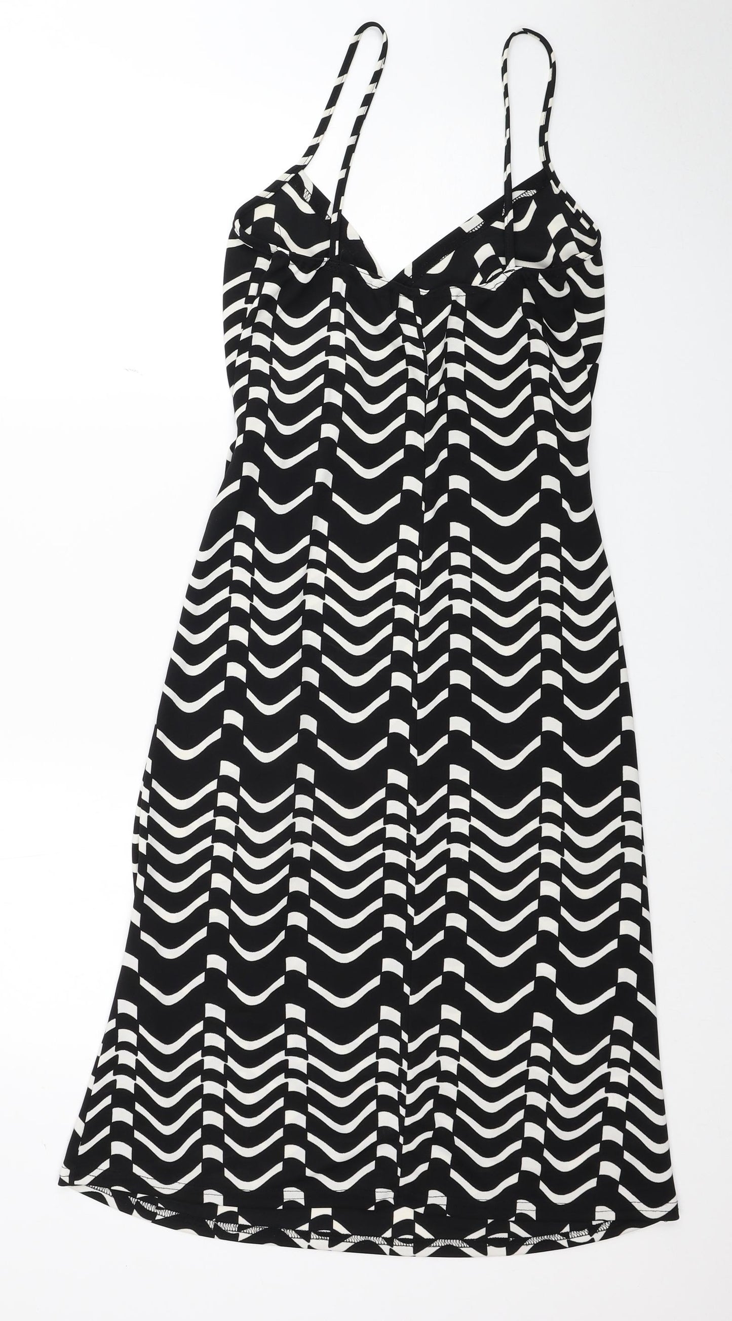 Zack Womens Black Geometric Polyester Tank Dress Size 10 V-Neck Zip