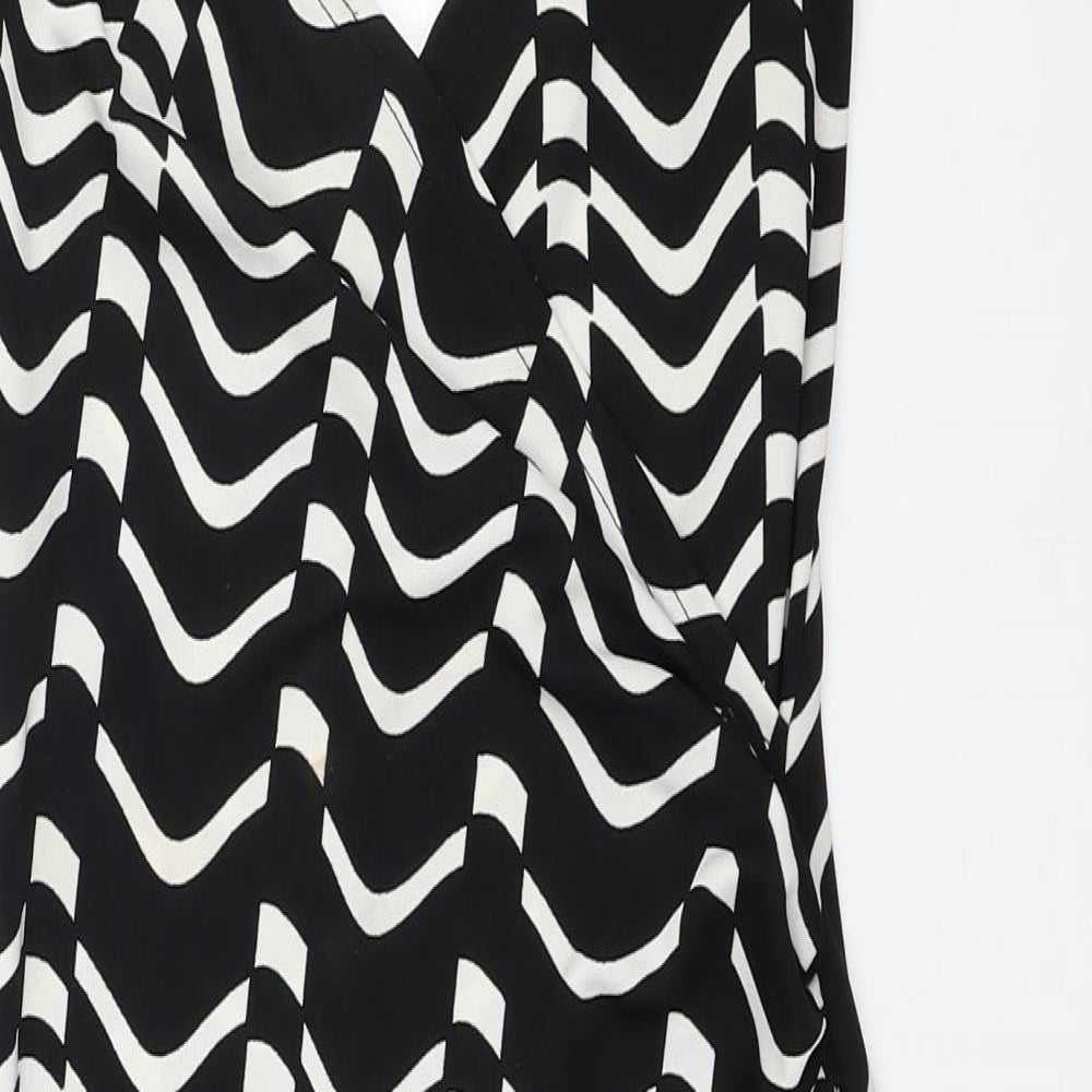 Zack Womens Black Geometric Polyester Tank Dress Size 10 V-Neck Zip