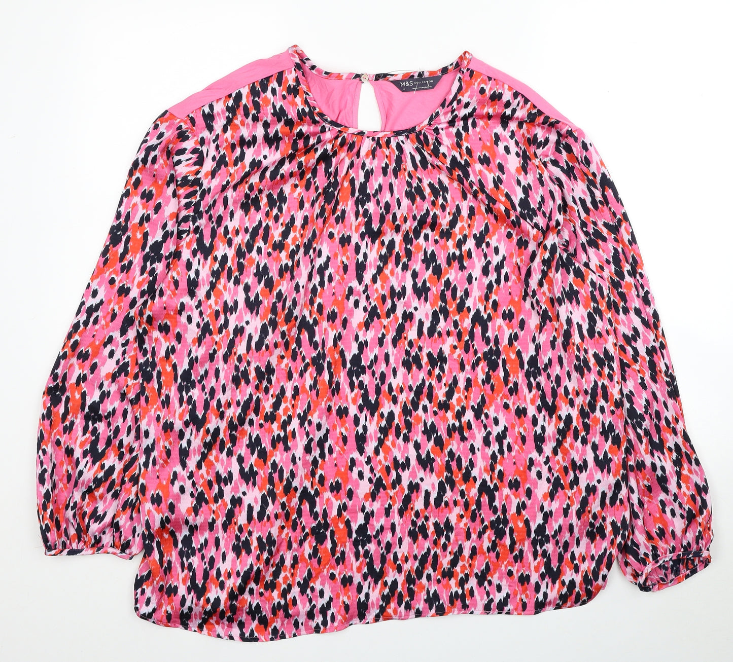 Marks and Spencer Womens Pink Animal Print Polyester Basic Blouse Size 16 Round Neck - Leopard Print