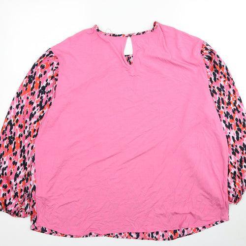Marks and Spencer Womens Pink Animal Print Polyester Basic Blouse Size 16 Round Neck - Leopard Print