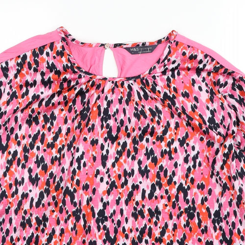 Marks and Spencer Womens Pink Animal Print Polyester Basic Blouse Size 16 Round Neck - Leopard Print