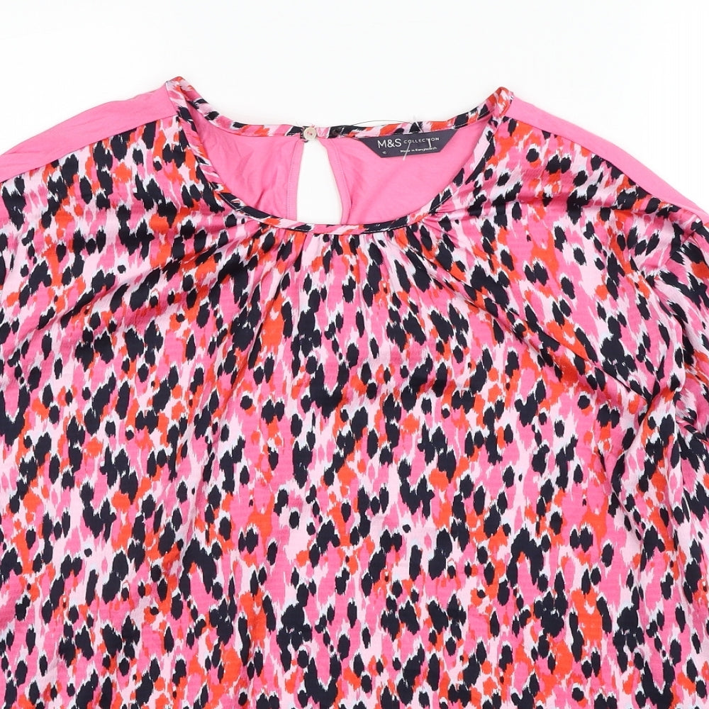 Marks and Spencer Womens Pink Animal Print Polyester Basic Blouse Size 16 Round Neck - Leopard Print