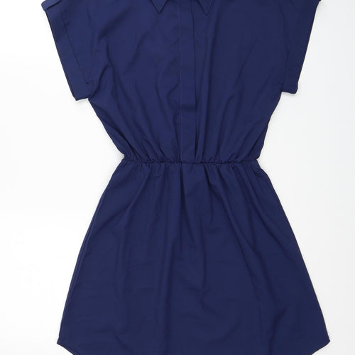 Oionino Womens Blue Polyester Shirt Dress Size XL Collared Button