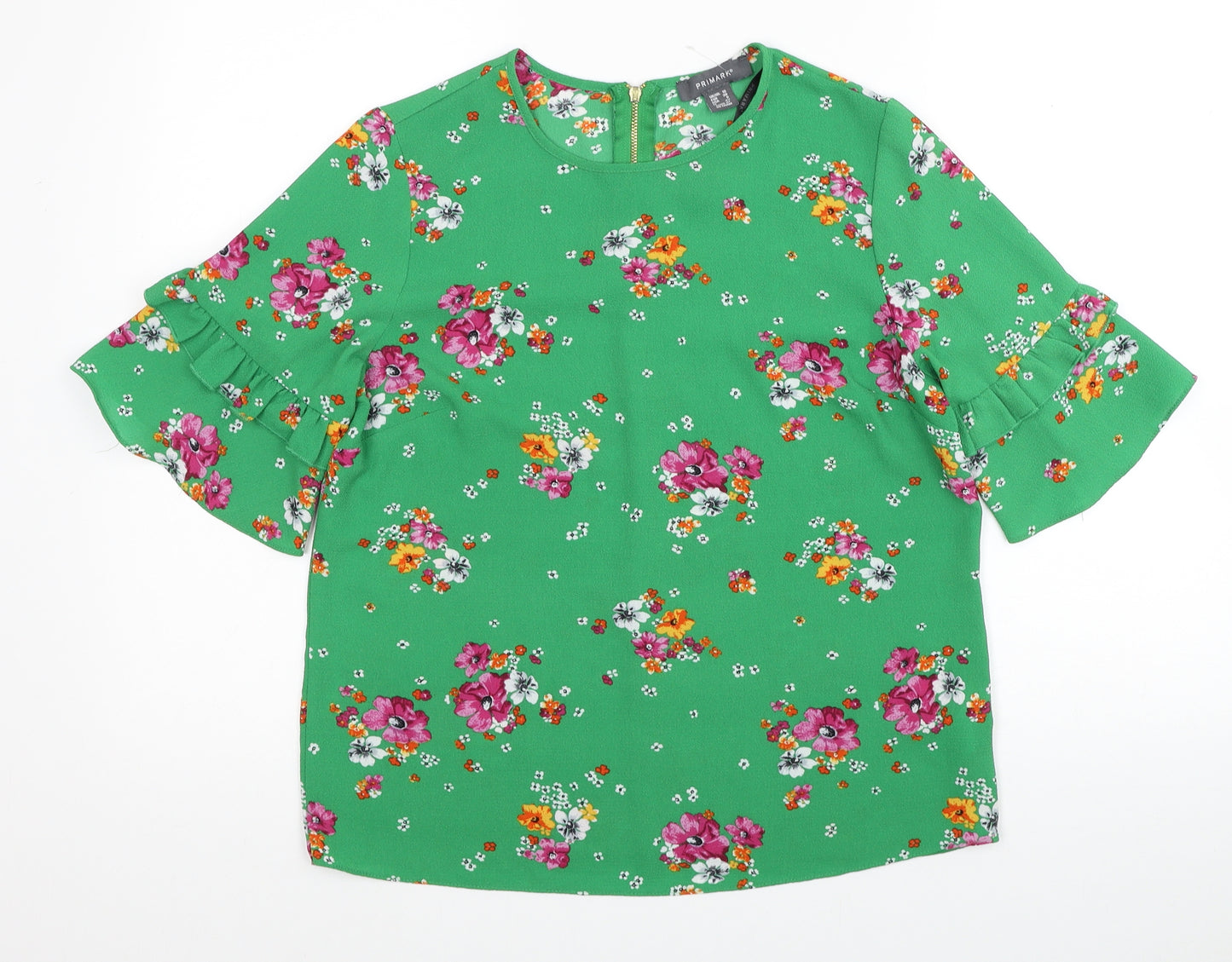 Primark Womens Green Floral Polyester Basic Blouse Size 10 Round Neck