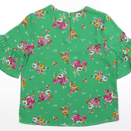 Primark Womens Green Floral Polyester Basic Blouse Size 10 Round Neck