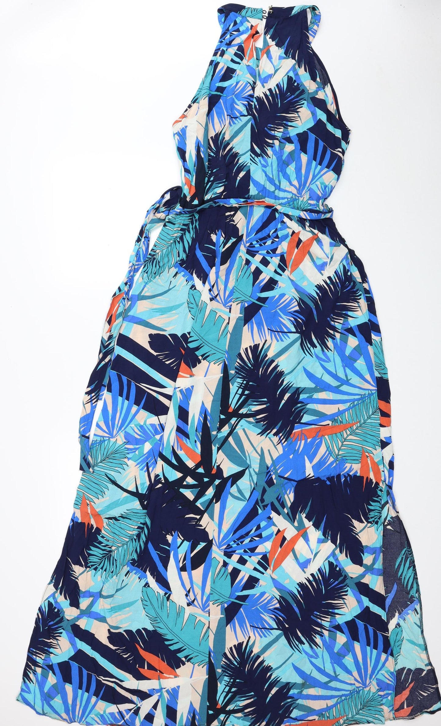 F&F Womens Blue Floral Viscose Maxi Size 12 Halter Button