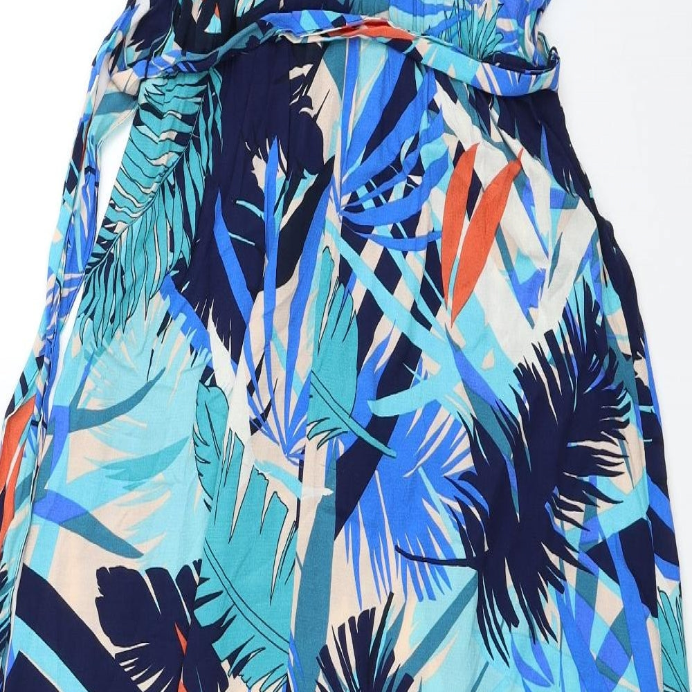 F&F Womens Blue Floral Viscose Maxi Size 12 Halter Button