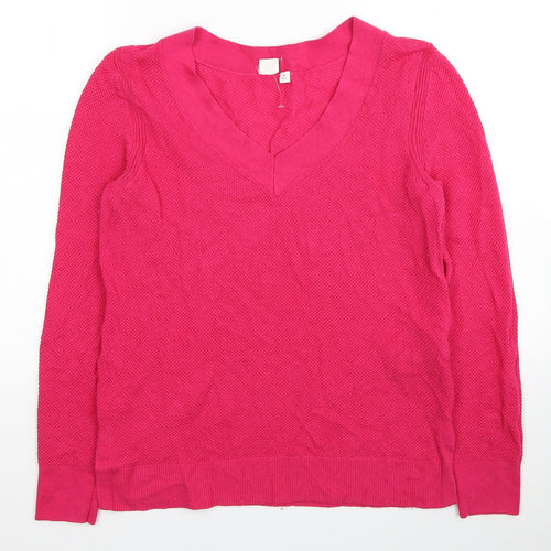 Gap Womens Pink V-Neck Cotton Pullover Jumper Size M