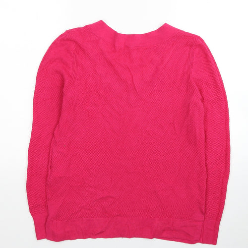 Gap Womens Pink V-Neck Cotton Pullover Jumper Size M