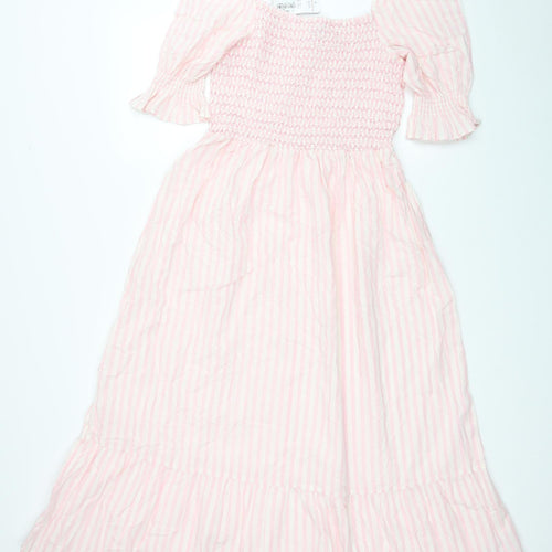 F&F Womens Pink Striped Cotton Fit & Flare Size 12 Square Neck Pullover