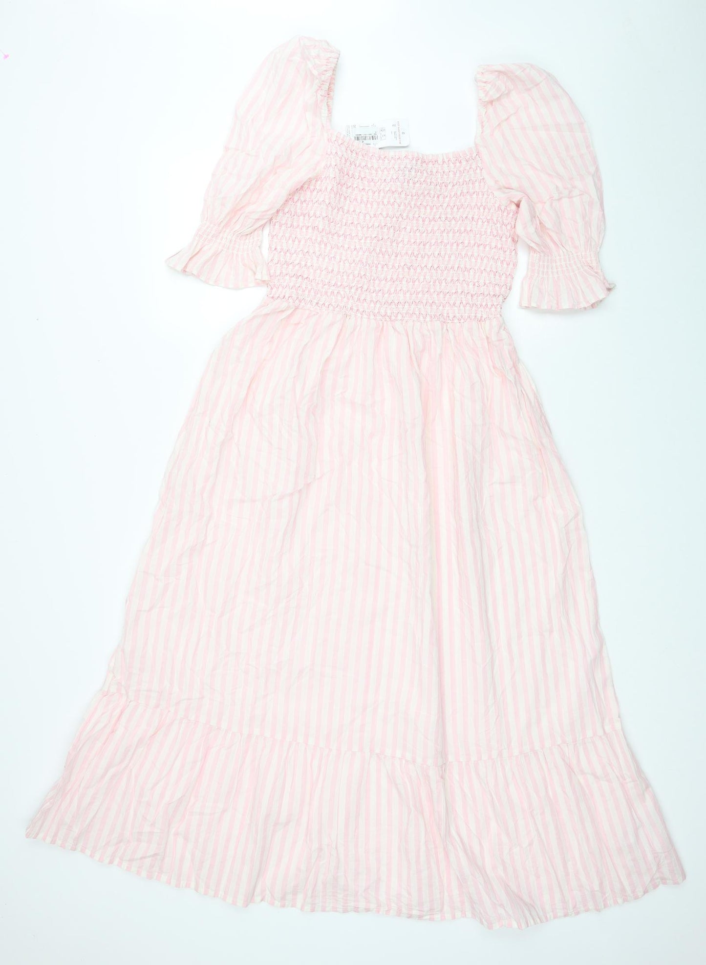 F&F Womens Pink Striped Cotton Fit & Flare Size 12 Square Neck Pullover