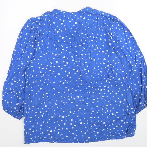 Preworn Womens Blue Polka Dot Viscose Basic Button-Up Size S Round Neck