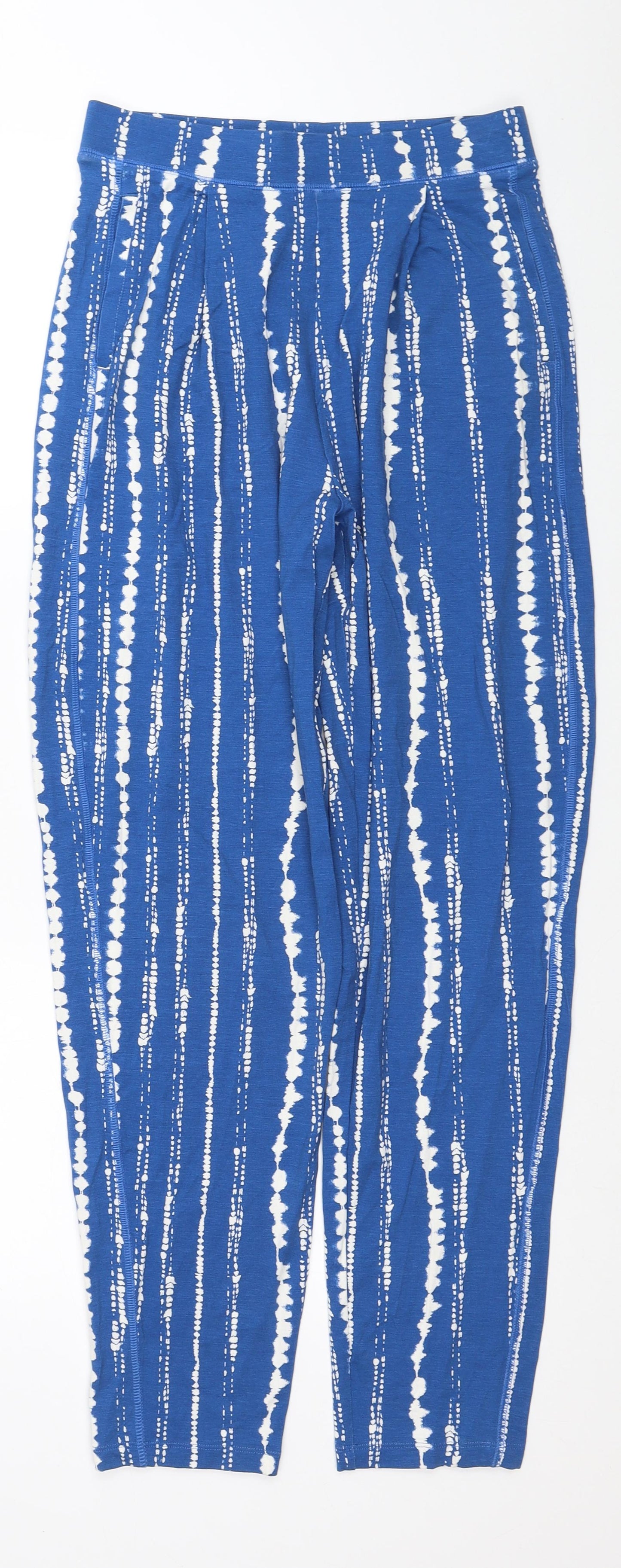 Marks and Spencer Womens Blue Geometric Viscose Carrot Trousers Size 8 L28 in Regular