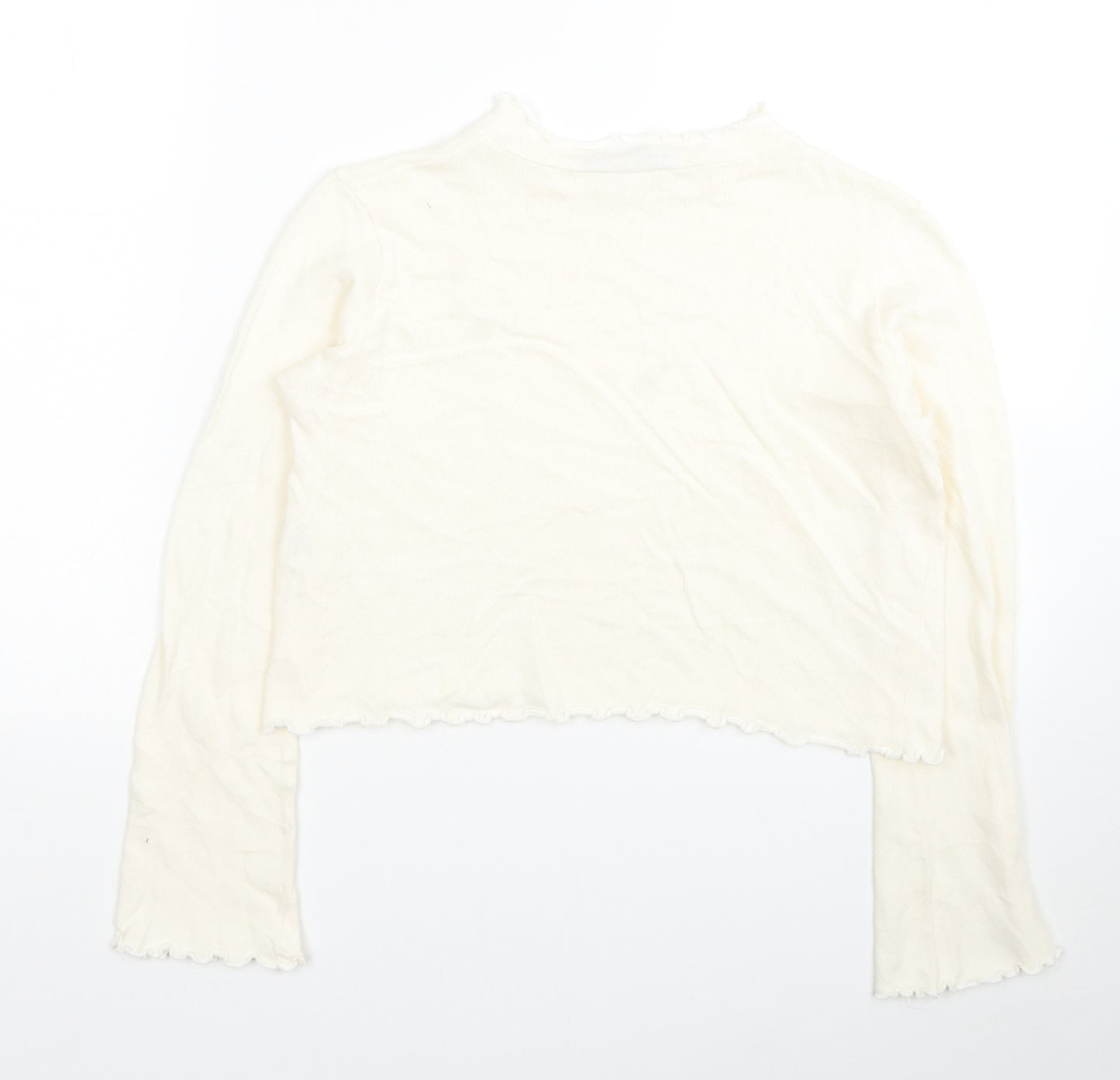 Pull&Bear Womens White Round Neck Cotton Pullover Jumper Size M - Cropped