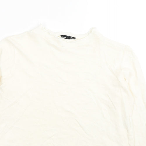 Pull&Bear Womens White Round Neck Cotton Pullover Jumper Size M - Cropped