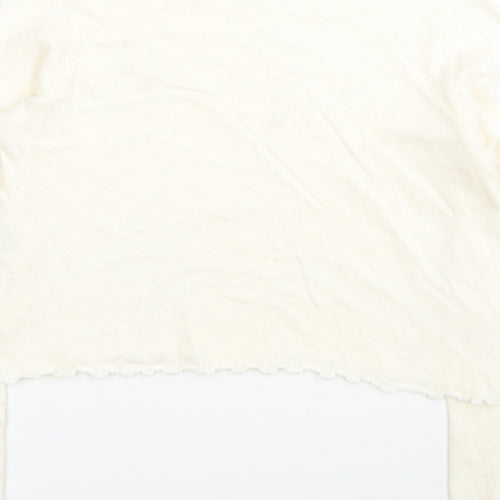Pull&Bear Womens White Round Neck Cotton Pullover Jumper Size M - Cropped