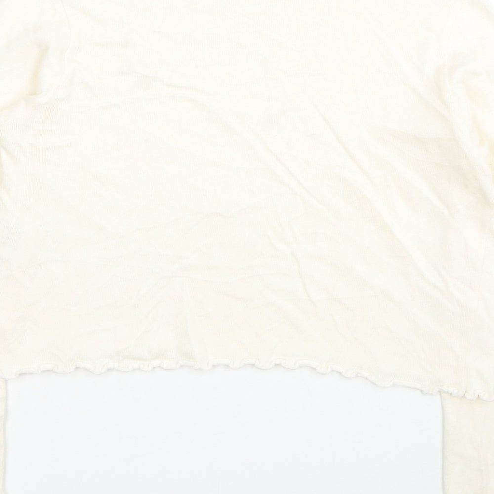 Pull&Bear Womens White Round Neck Cotton Pullover Jumper Size M - Cropped