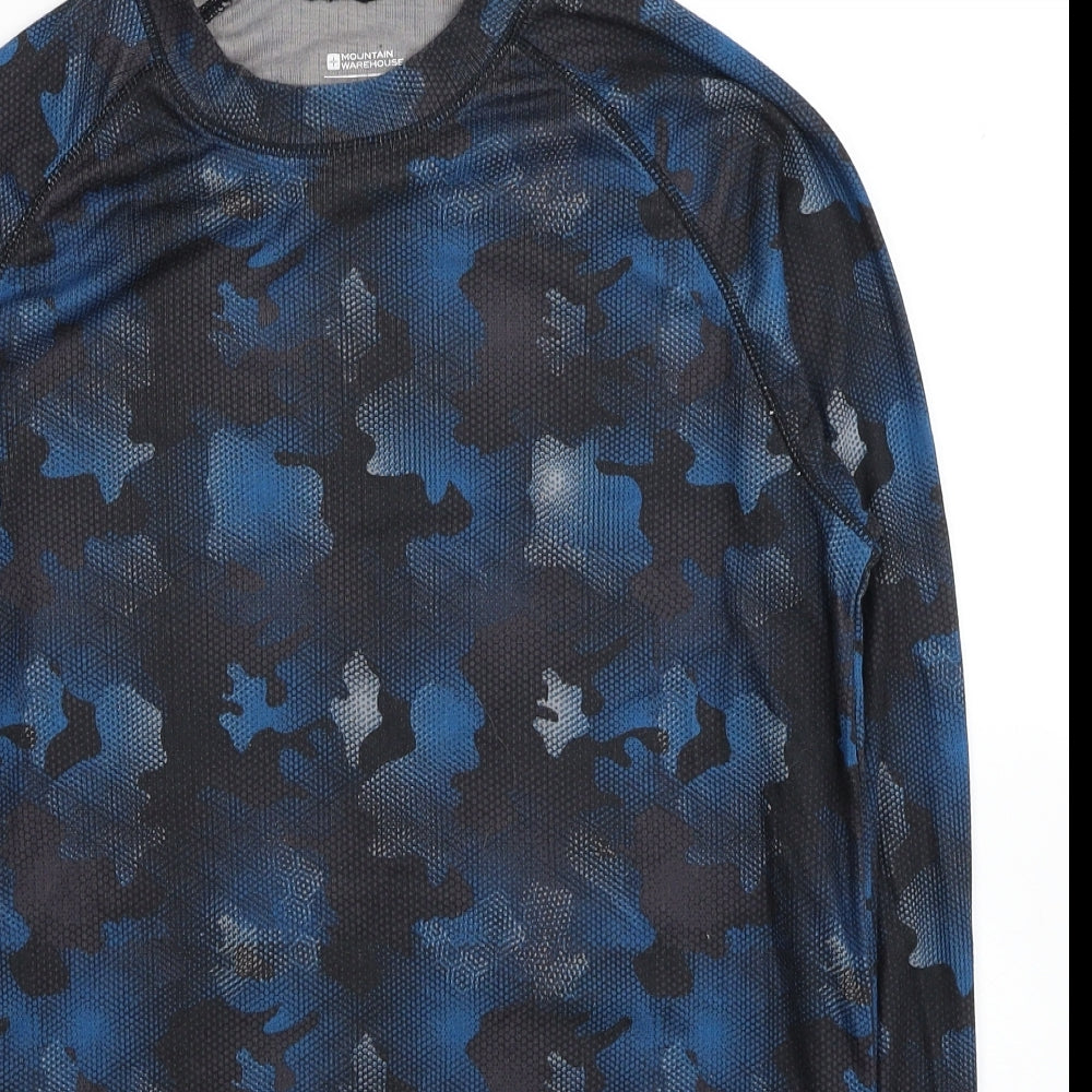 Mountain Warehouse Mens Blue Camouflage Polyester Pullover T-Shirt Size L Round Neck Pullover