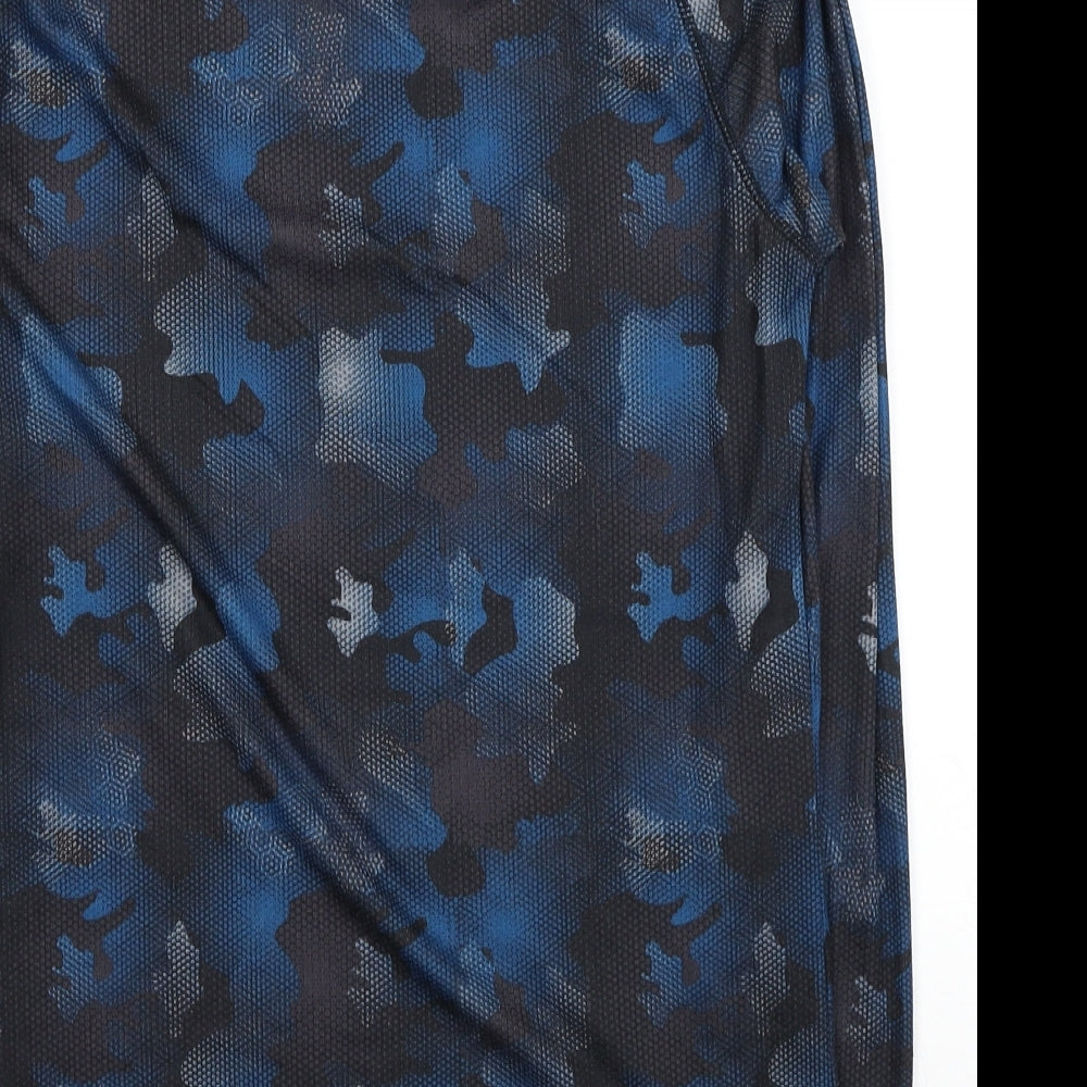 Mountain Warehouse Mens Blue Camouflage Polyester Pullover T-Shirt Size L Round Neck Pullover