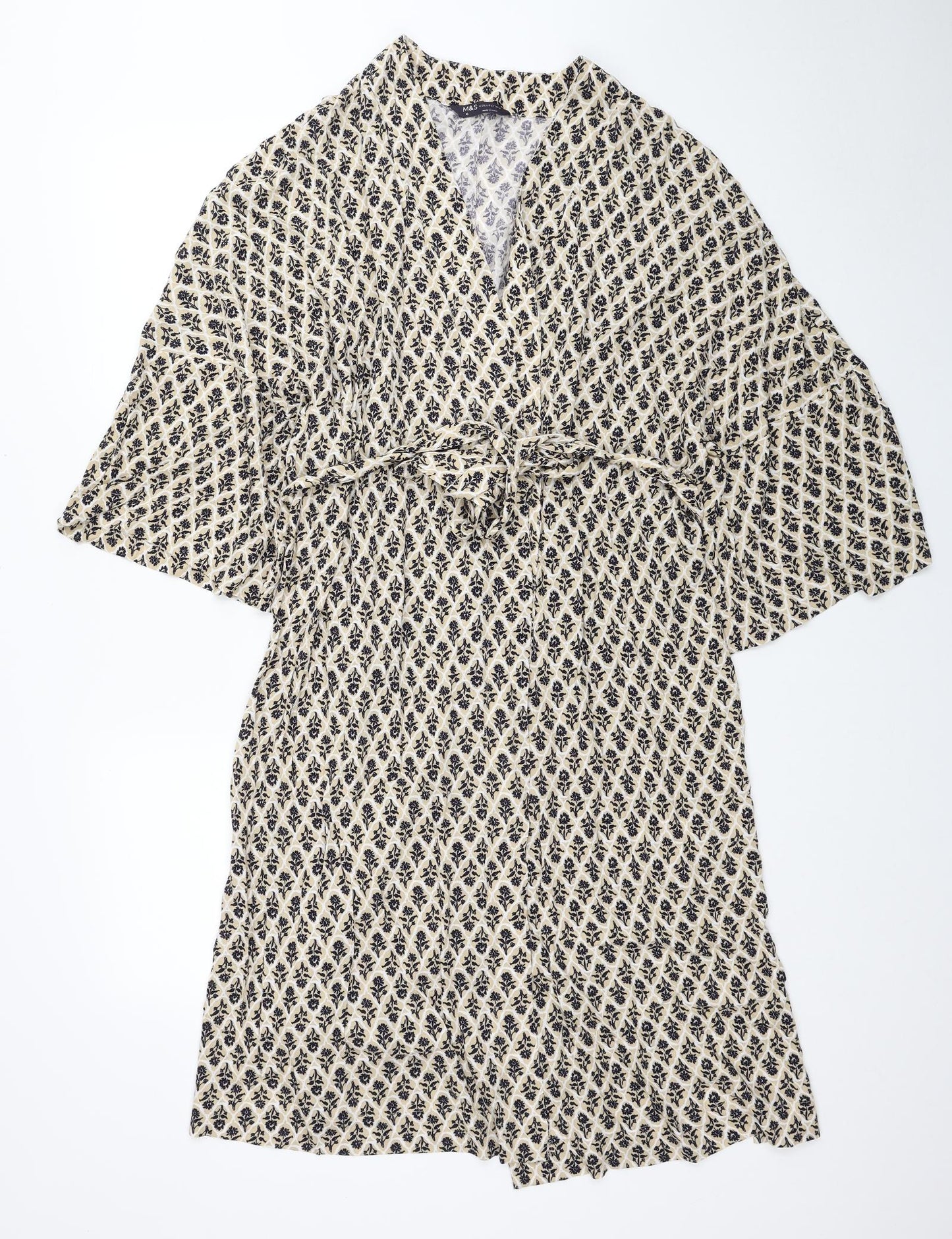 Marks and Spencer Womens Beige Floral Viscose Kimono T-Shirt Size 16 V-Neck