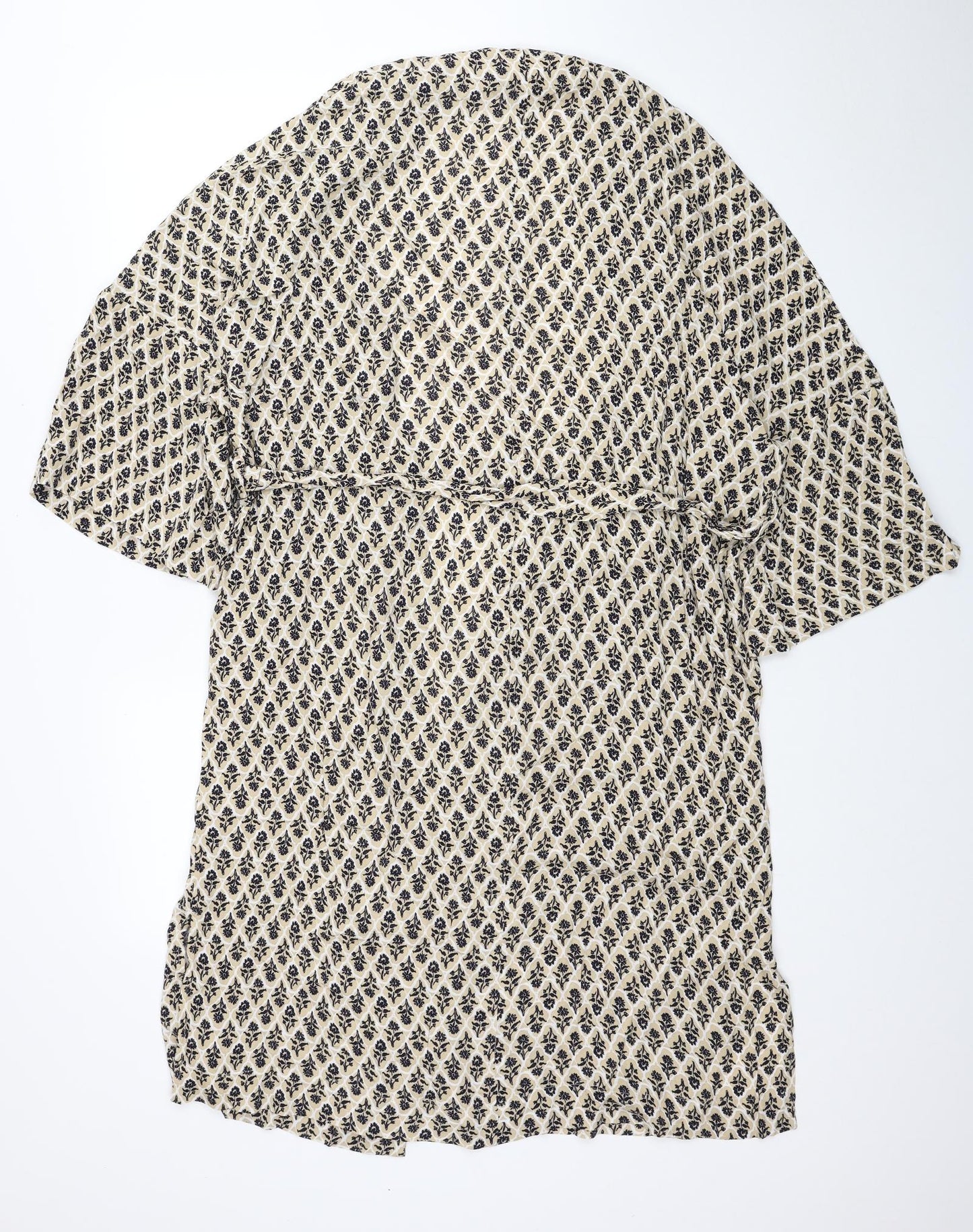 Marks and Spencer Womens Beige Floral Viscose Kimono T-Shirt Size 16 V-Neck