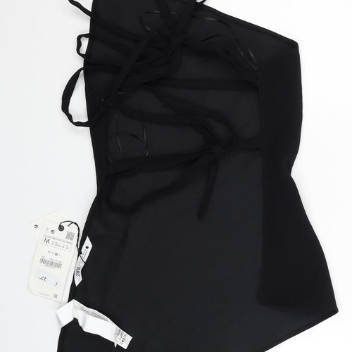 Zara Womens Black Polyester Wrap Blouse Size M Off the Shoulder
