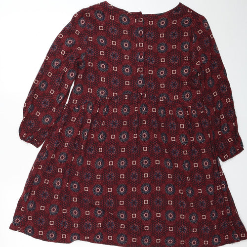 Staying At Home Womens Red Geometric Viscose Fit & Flare Size M Boat Neck Button