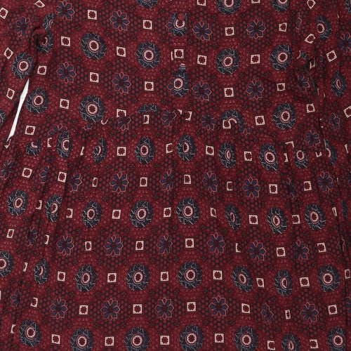 Staying At Home Womens Red Geometric Viscose Fit & Flare Size M Boat Neck Button