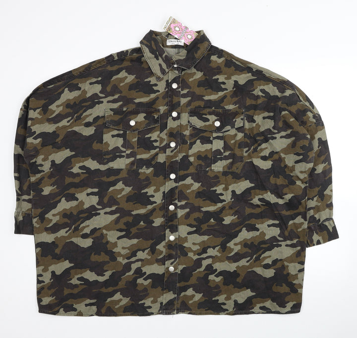 Boohoo Womens Green Camouflage Jacket Size S Button - Size S/M
