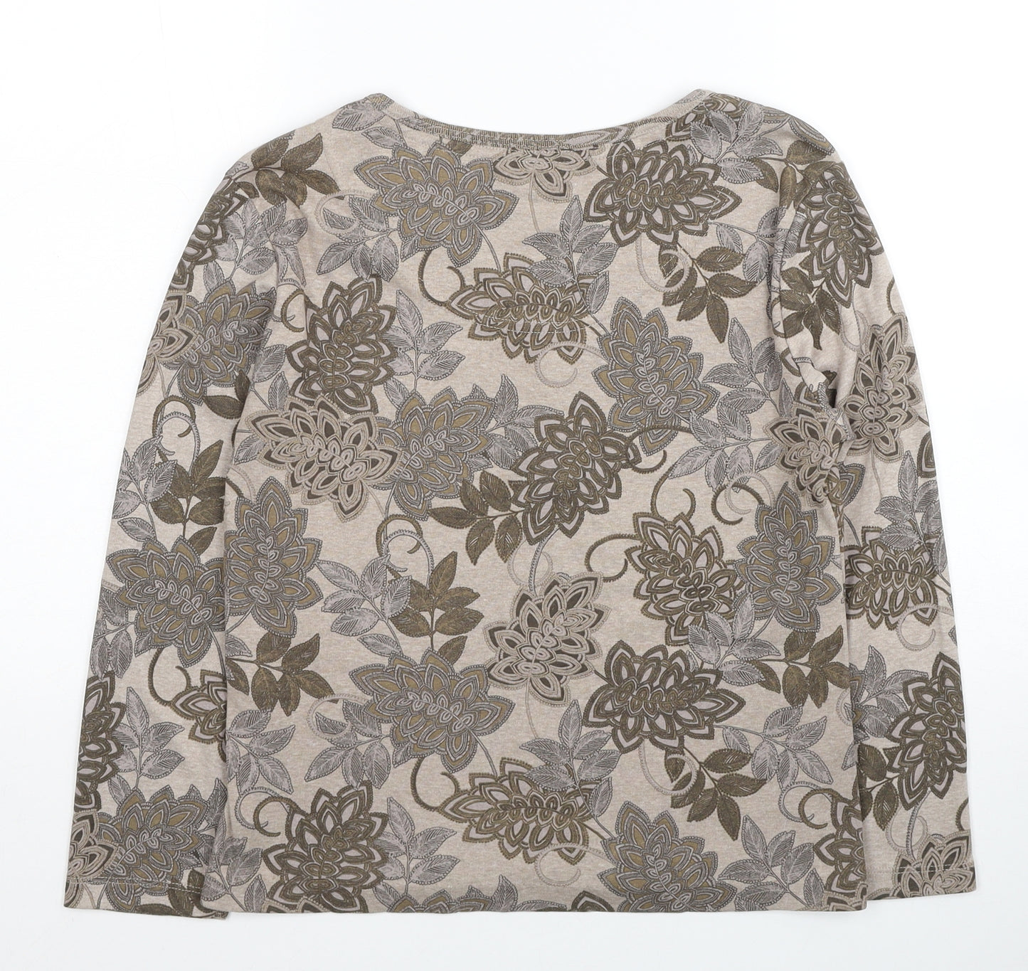 Maine Womens Brown Floral Cotton Jersey T-Shirt Size 14 V-Neck